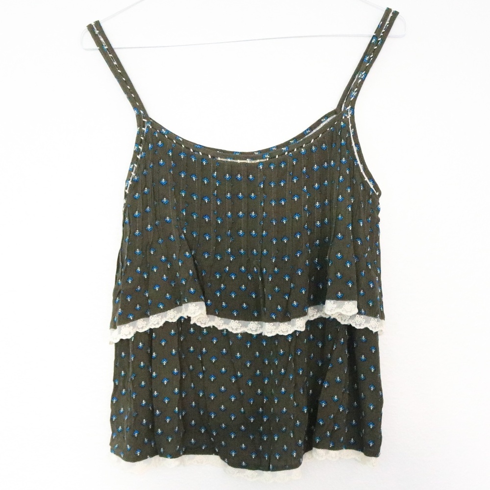NWT Lovestitch Army Green Lace Trimmed Tiered Tank